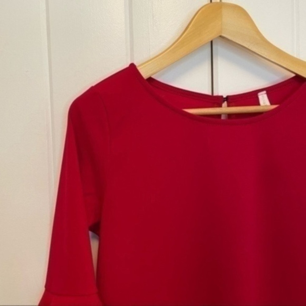 PinkBlush Red Layered Ruffle Sleeve Maternity Fitted Dress​​​ - Picture 7 of 13